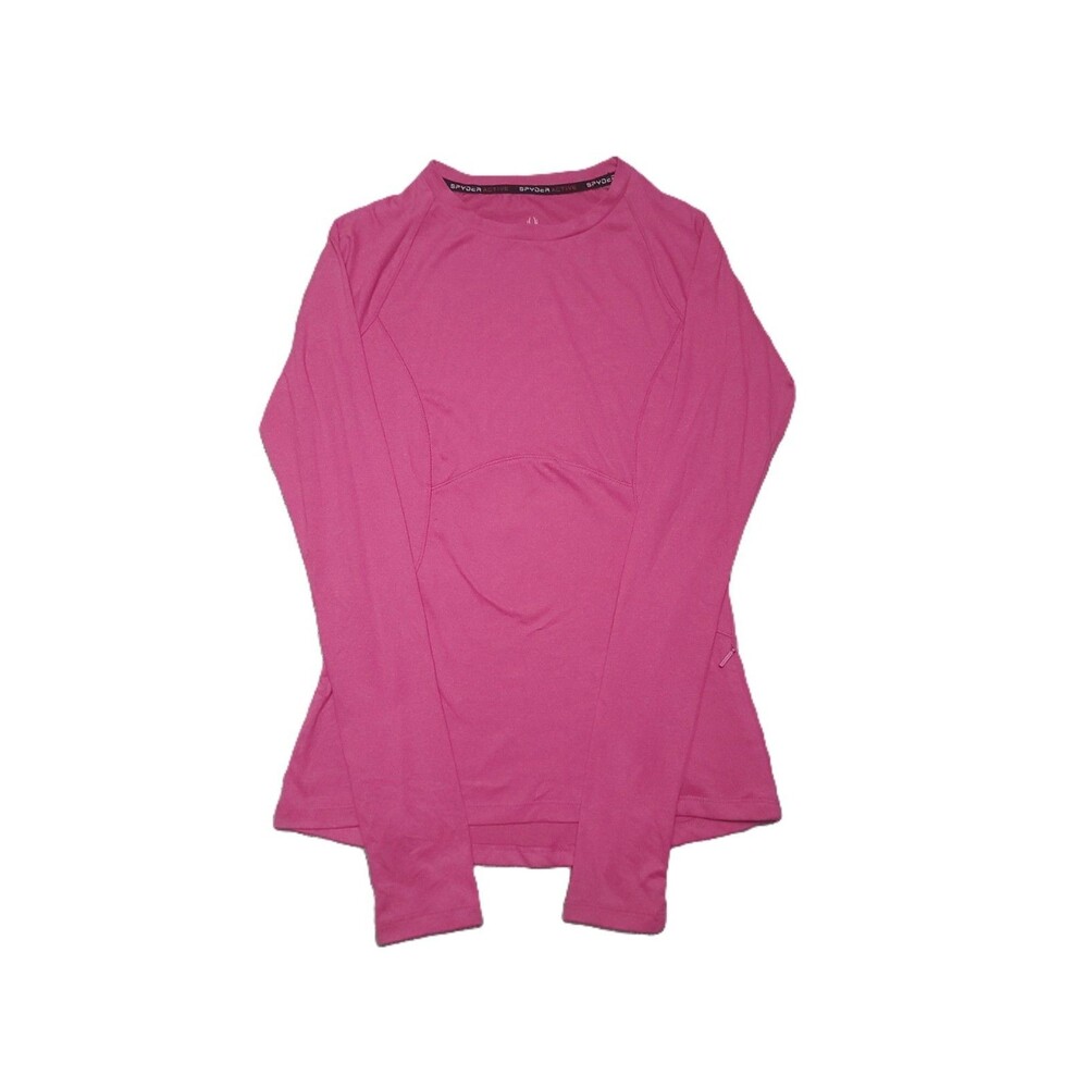 Spyder Active Athletic Top Womens XS Long Sleeve Thumbholes Pocket Pink Shirt